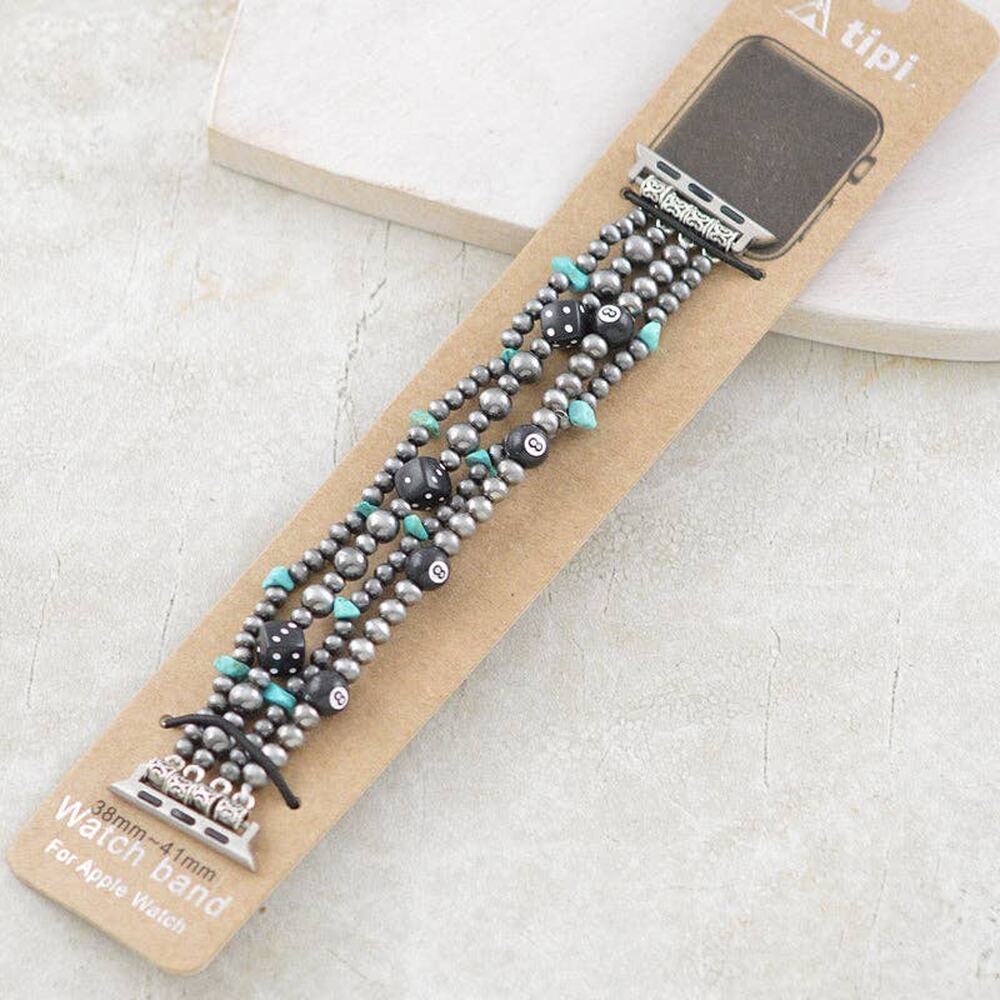 TIPI Western Beaded Stretch Watch Band - Silver, 38-40 mm